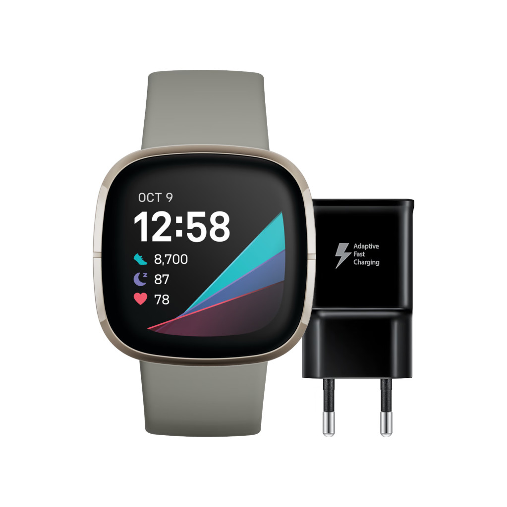 Fitbit Sense Groen/Zilver + Samsung Adaptive Fast Charging Oplader 15W Zwart