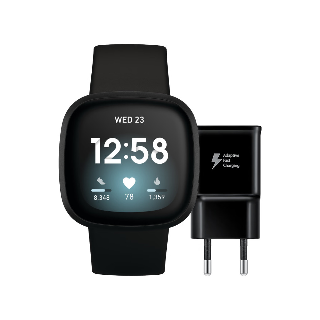 Fitbit Versa 3 + Samsung Adaptive Fast Charging Oplader 15W Zwart