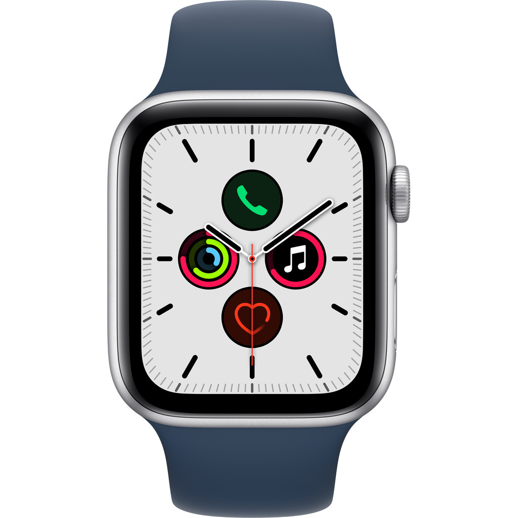 Apple Watch SE 44mm Zilver Aluminium Blauwe Sportband