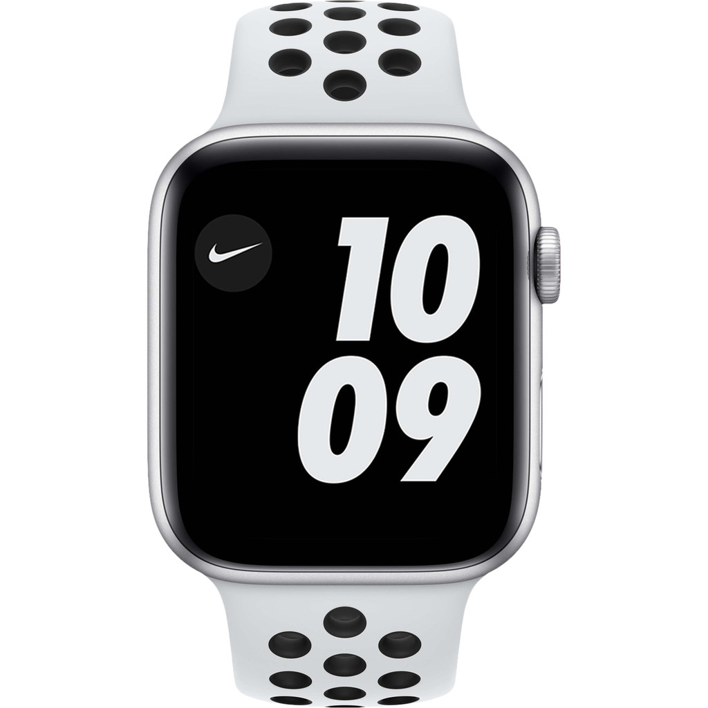 Apple Watch Nike SE 4G 44mm Zilver Aluminium Witte Sportband