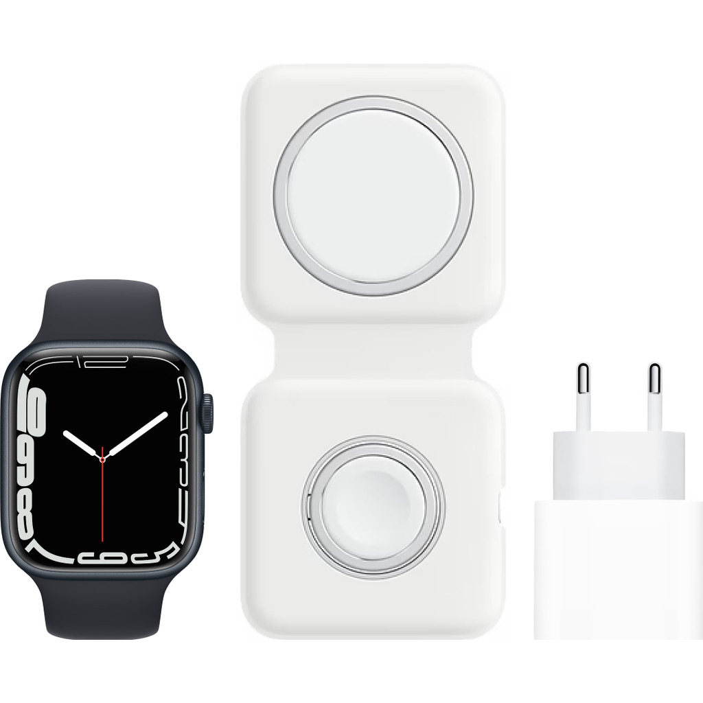 Apple Watch Series 7 4G 45mm Middernacht Aluminium Sportband + MagSafe Oplaadpakket