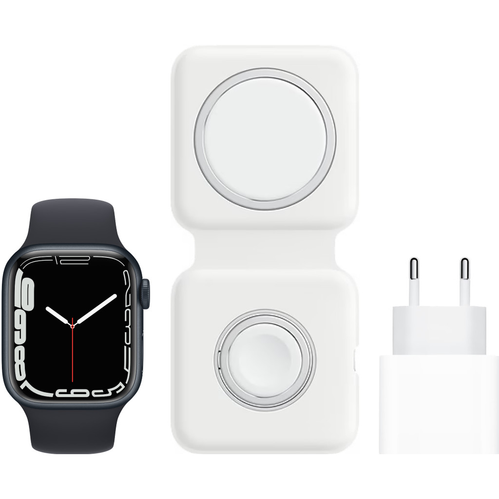 Apple Watch Series 7 4G 41mm Middernacht Aluminium Sportband + MagSafe Oplaadpakket