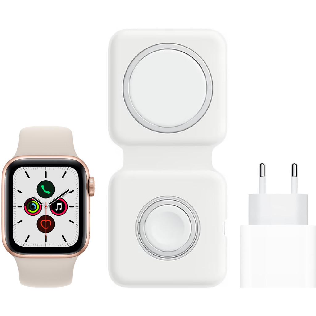 Apple Watch SE 40mm Roségoud Aluminium Crème Sportband + MagSafe Oplaadpakket