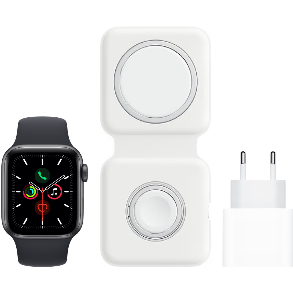 Apple Watch SE 40mm Space Gray Aluminium Middernacht Sportband + MagSafe Oplaadpakket