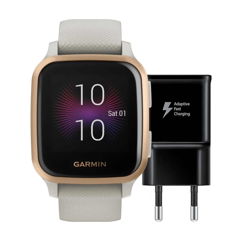 Garmin Venu Sq Music Beige/Rosé Goud + Samsung Adaptive Fast Charging Oplader met Usb A