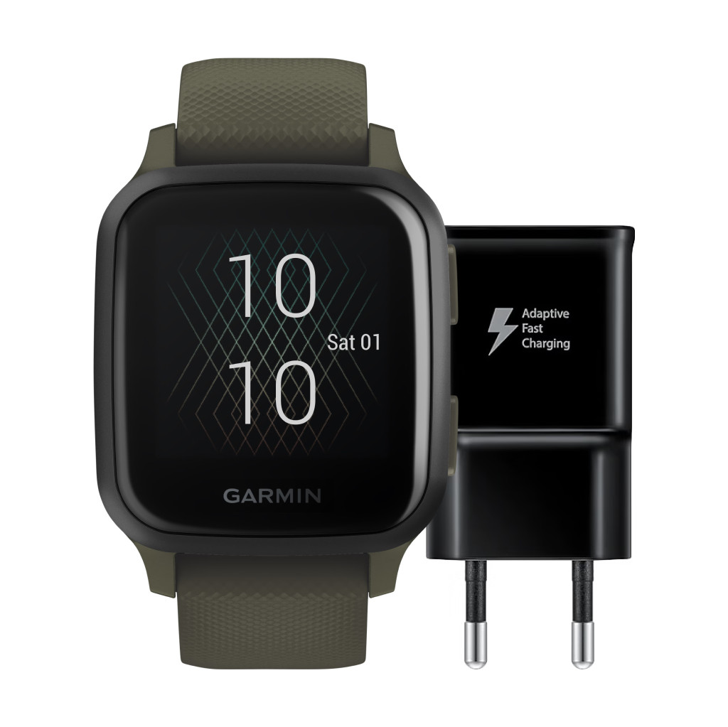 Garmin Venu Sq Music Groen + Samsung Adaptive Fast Charging Oplader met Usb A Poort 15W