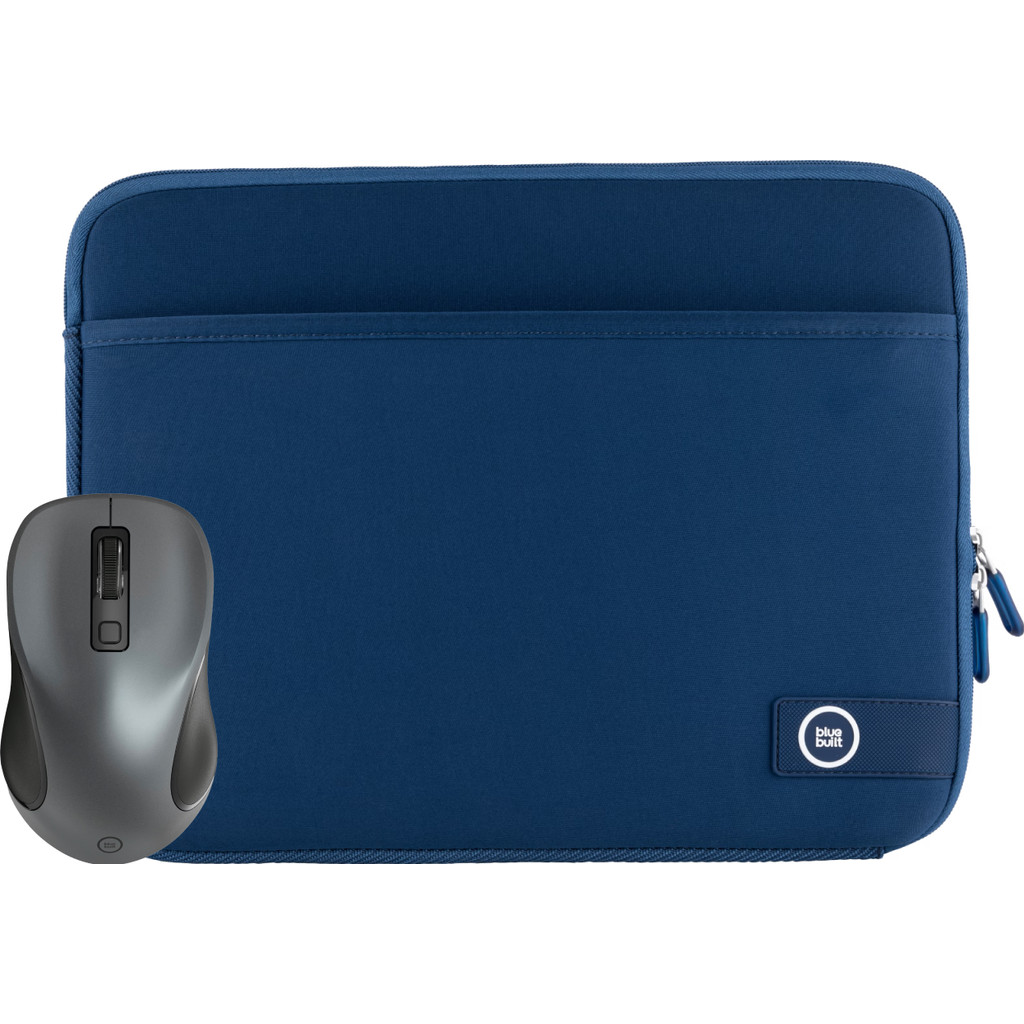 BlueBuilt CM01 Silent Click Draadloze Muis + 14 inch Laptophoes breedte 32cm - 33cm Blauw