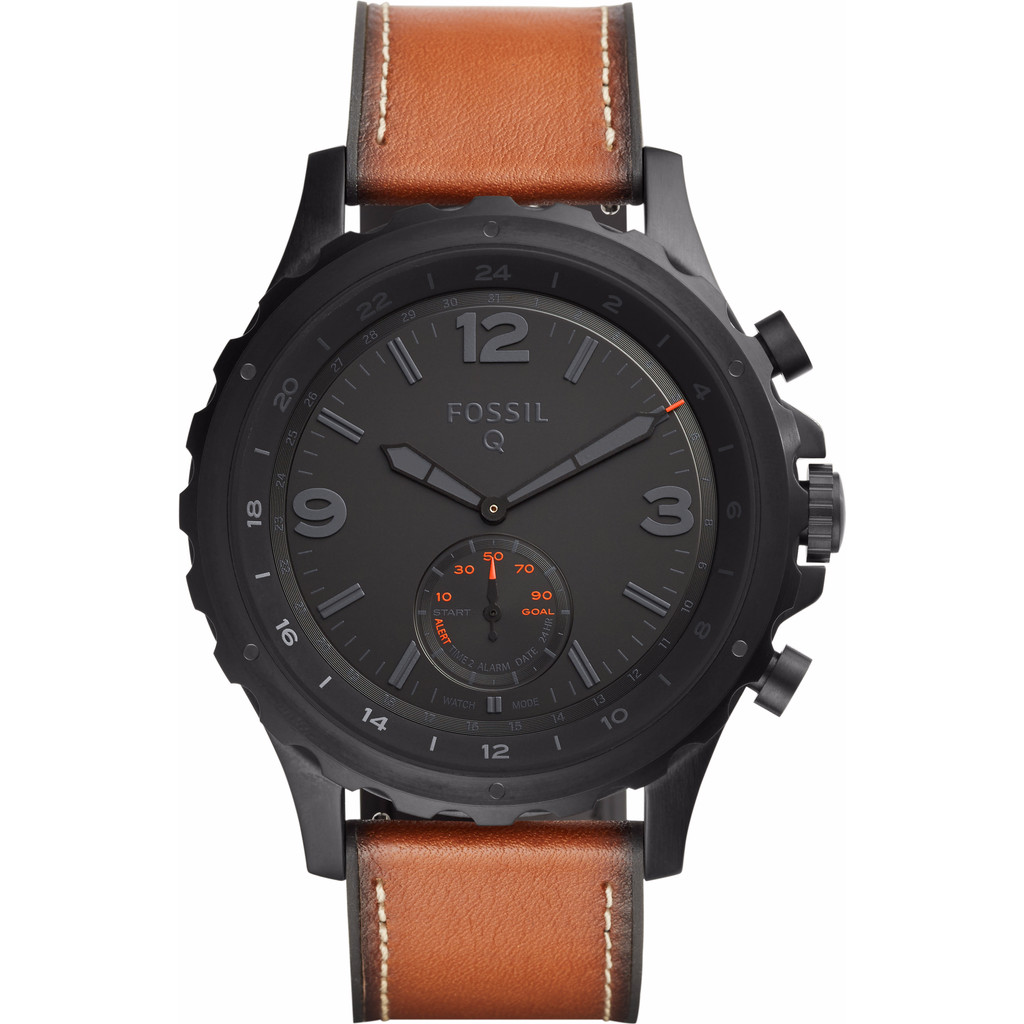 Fossil Q Nate Hybrid Zwart/Donkerbruin Leer