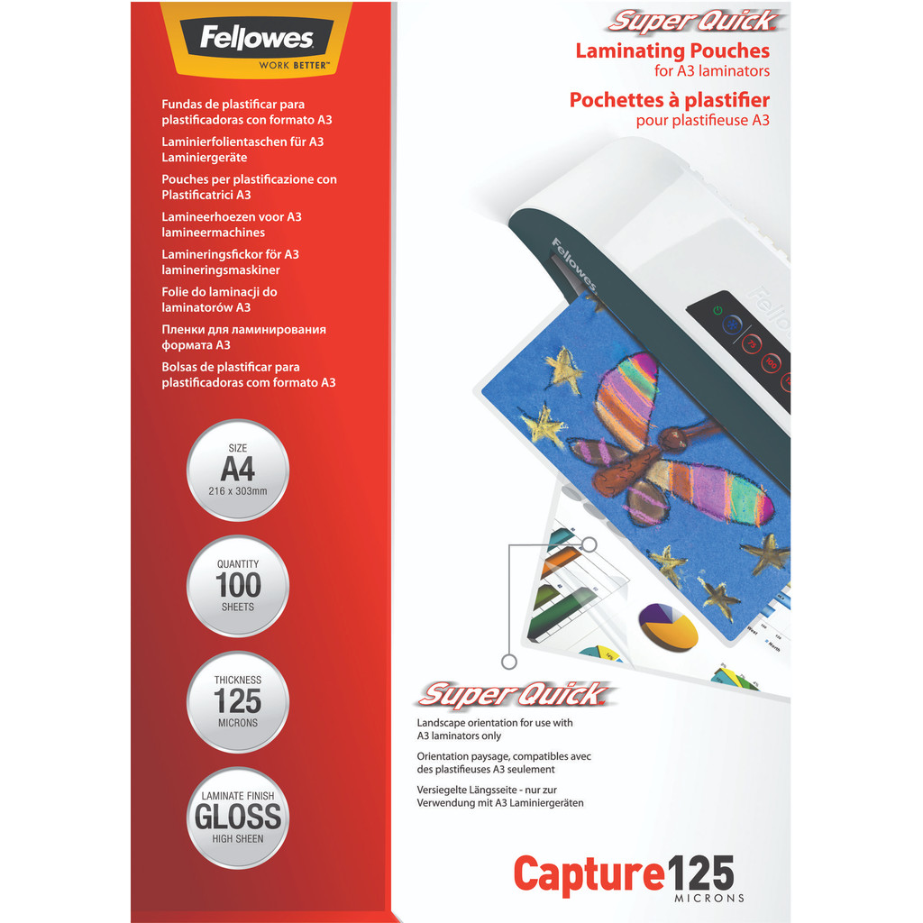 Fellowes Lamineerhoezen Superquick 125 Mic A4 100 Stuks fellowes kopen in de aanbieding