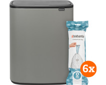 Brabantia Bo Touch Bin 2x 30L Mineral Concrete Grey + Trash Bags (120 units)