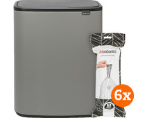 Brabantia Bo Touch Bin 60L Mineral Concrete Gray + Trash Bags (120 units)