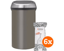 Brabantia Touch Bin 60 Liter Platinum + Vuilniszakken (120 stuks)