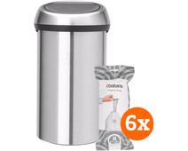 Brabantia Touch Bin 60 Liter Rvs Fingerprint Proof  + Vuilniszakken (120 stuks)