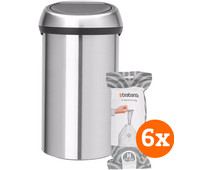 Brabantia Touch Bin 60 Liter Matt Steel + Vuilniszakken (120 stuks)