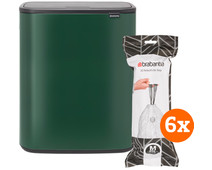 Brabantia Bo Touch Bin 60L Pine Green + Trash Bags (120 units)