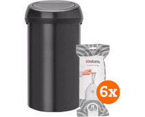 Brabantia Touch Bin 60L Matte Black + Trash Bags (120 units)