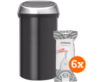 Brabantia Touch Bin 60L Matte Black Fingerprint-Proof + Trash Bags (120 units)