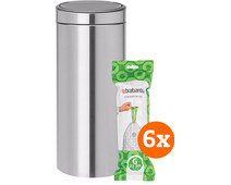 Brabantia Touch Bin 30L Matte Steel Fingerprint-proof + Trash Bags (120 units)