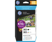 HP 303 Cartridges Combo Pack + 40 vellen 10x15 fotopapier