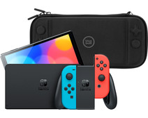 Nintendo Switch OLED Blauw/Rood + BlueBuilt Beschermhoes