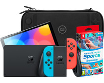 Nintendo Switch OLED Blauw/Rood + Nintendo Switch Sports + BlueBuilt Beschermhoes