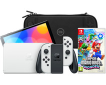 Nintendo Switch OLED White + Super Mario Bros. Wonder + BlueBuilt Travel Case