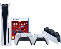 PlayStation 5 Slim Disc Edition + Spider-Man 2 + Extra Controller White + Charging Dock