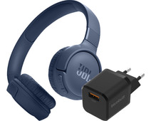 JBL Tune 520BT Blauw + BlueBuilt Quick Charge Oplader met Usb A Poort 18W Zwart