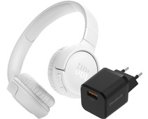 JBL Tune 520BT Wit + BlueBuilt Quick Charge Oplader met Usb A Poort 18W Zwart