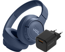 JBL Tune 720BT Blue + BlueBuilt Quick Charge Charger with USB-A Port 18W Black