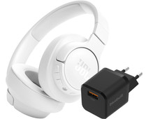 JBL Tune 720BT Wit + BlueBuilt Quick Charge Oplader met Usb A Poort 18W Zwart