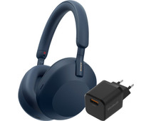 Sony WH-1000XM5 Blue + BlueBuilt Quick Charge Charger with USB-A Port 18W Black