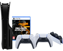 PS5 Slim Disc Edition + Black Ops 6 + Covers Black + Extra Controller White + Charging Dock