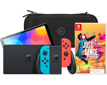 Nintendo Switch OLED Blauw/Rood + Just Dance 2025 + BlueBuilt Beschermhoes