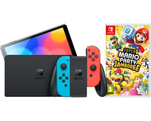 Nintendo Switch OLED Blauw Rood + Mario Party Jamboree