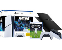 PS5 Slim Disc Edition + Fortnite Voucher + FC 25  + Covers Black + Extra Controller White