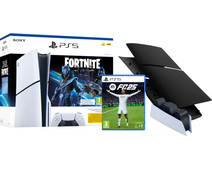 PlayStation 5 Slim Disc Edition + Fortnite Voucher + FC 25 + Covers Black + Charging Dock