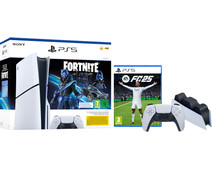 PS5 Slim Disc Edition + Fortnite Voucher + FC 25 + Extra Controller Wit + Oplaadstation