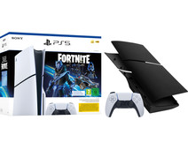 PlayStation 5 Slim Disc Edition + Fortnite Voucher + Covers Zwart + Extra Controller Wit