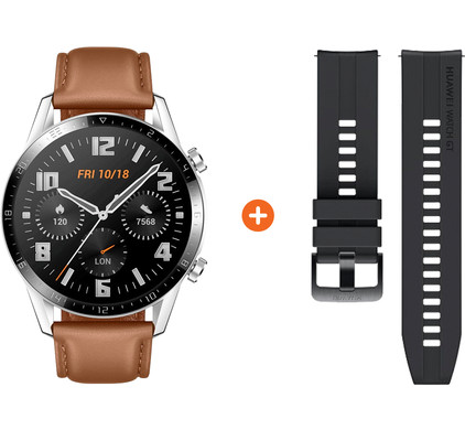 Huawei Watch GT 2 Zilver/Bruin 46mm - Coolblue - Voor 23.59u, morgen in huis