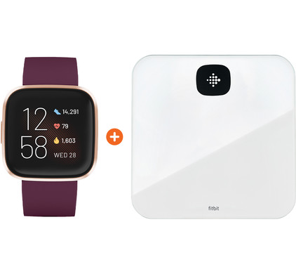 Fitbit Versa 2 Bordeauxrood + Fitbit Aria Air Wit