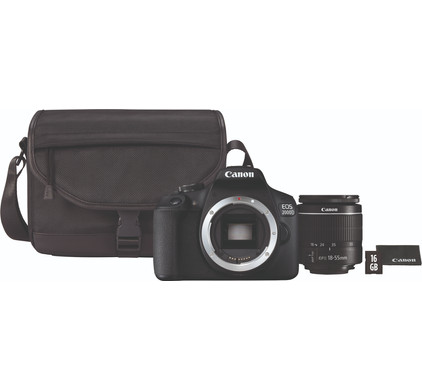 Canon EOS 2000D + 18-55mm f/3.5-5.6 DC III + Tas + 16GB Geheugenkaart