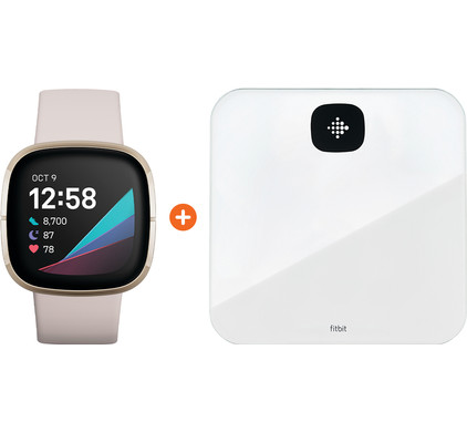 Fitbit Sense Wit/Goud + Fitbit Aria Air Wit