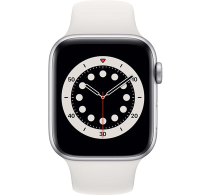 Apple Watch Series 6 44mm Zilver Aluminium Witte Sportband