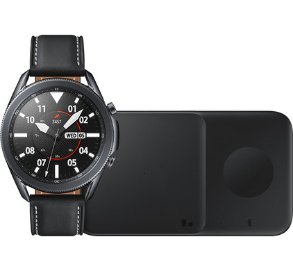 Samsung Galaxy Watch3 Zwart 45 mm + Samsung Draadloze Oplader DUO Pad 9W Zwart