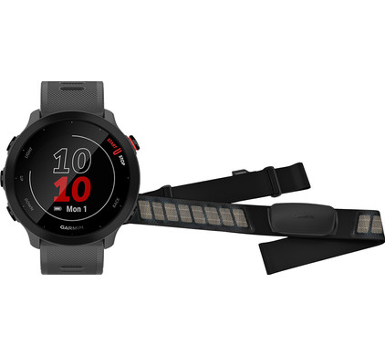 Garmin Forerunner 55 Grijs + Garmin HRM-DUAL Hartslagmeter Borstband Zwart