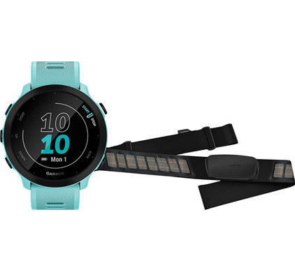 Garmin Forerunner 55 Blauw + Garmin HRM-DUAL Hartslagmeter Borstband Zwart