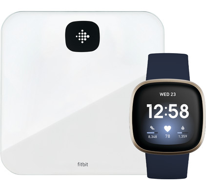 Fitbit Versa 3 Blauw/Goud + Fitbit Aria Air Wit