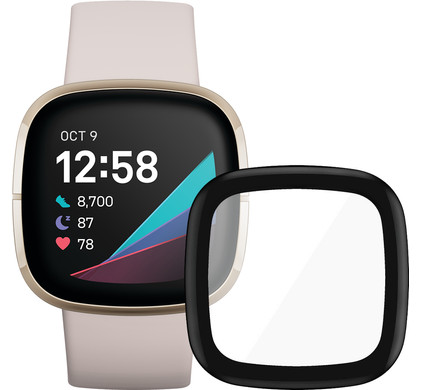 Fitbit Sense Wit/Goud + PanzerGlass Fitbit Sense, Versa 3 Screenprotector Glas Zwart
