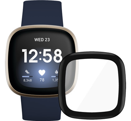 Fitbit Versa 3 Blauw/Goud + PanzerGlass Fitbit Sense, Versa 3 Screenprotector Glas Zwart